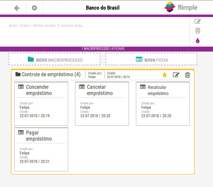 Exemplo de projeto com fichas criadas
